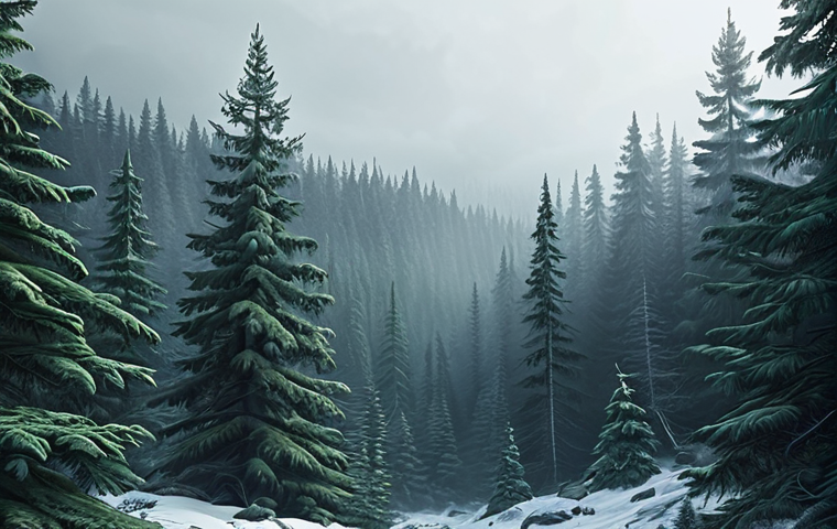 **Prompt:** Vast Siberian coniferous forest (taiga) landscape, evergreen trees, atmospheric, possibly with a hint of mist, cool tones, digital painting.